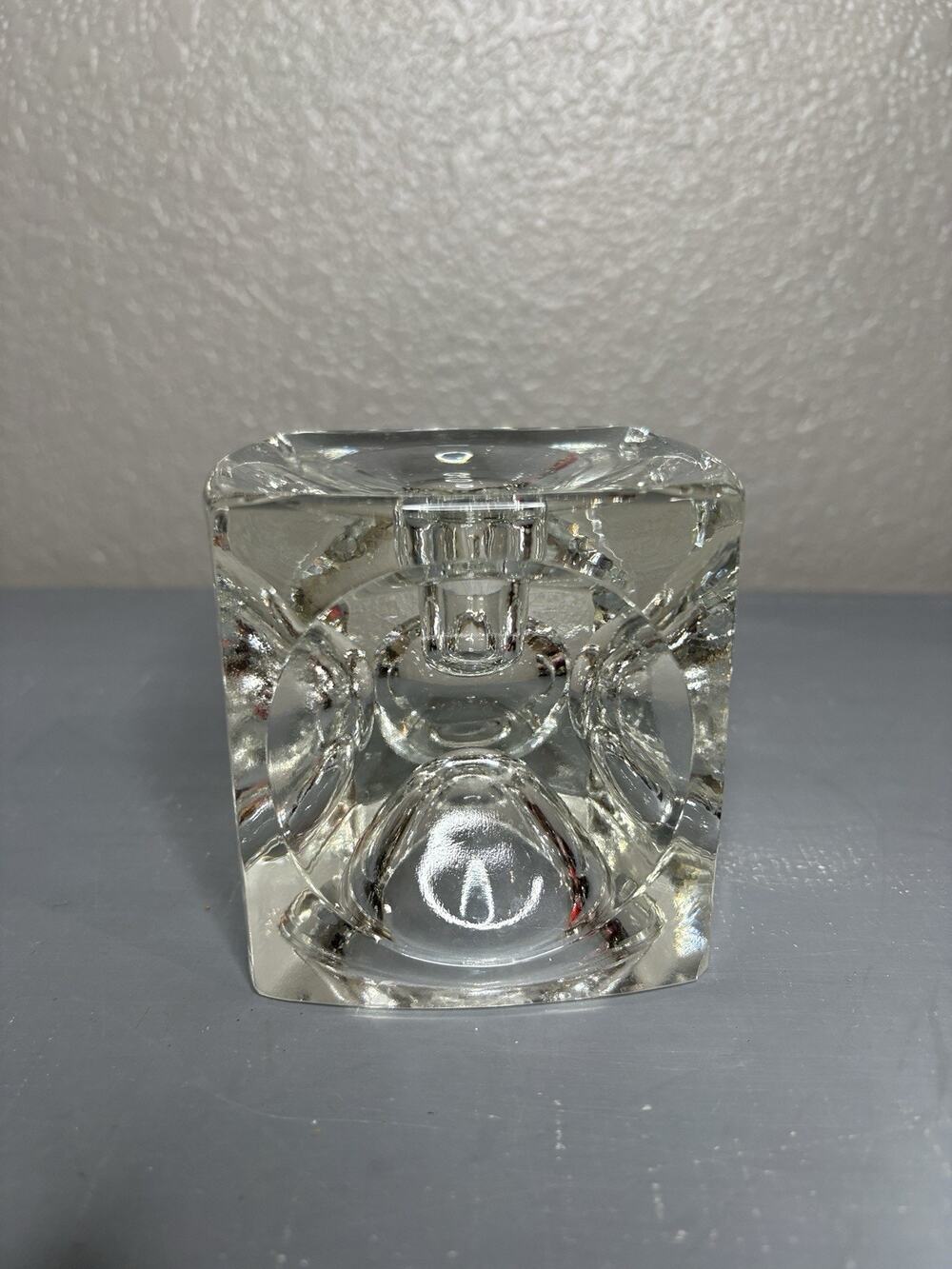 MCM RUDOLF JURNIKL Bohemian Glass Cube Optic Candle Holder Taper Or Votives